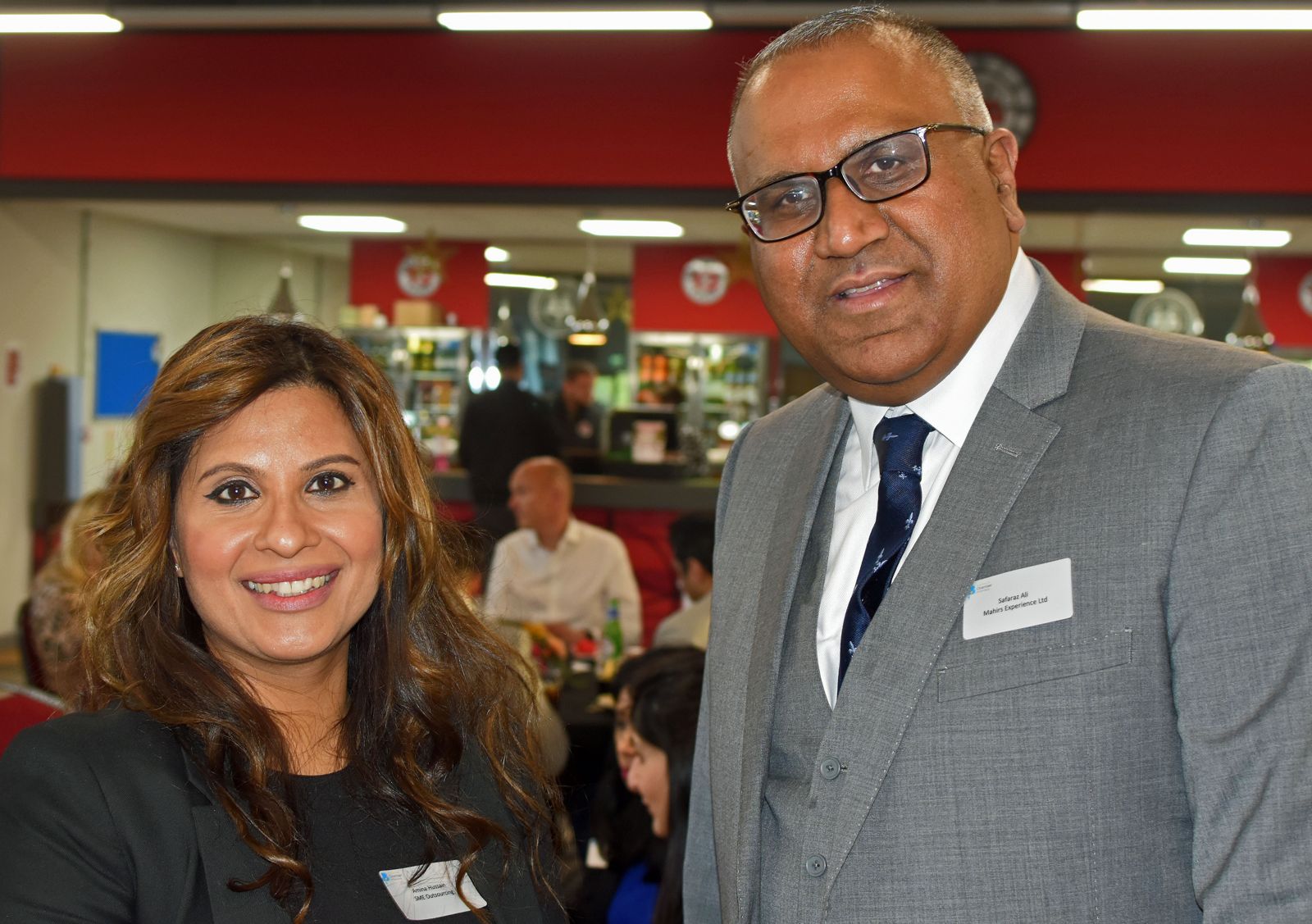 Safaraz Ali MBE with a fellow guest at a networking event
