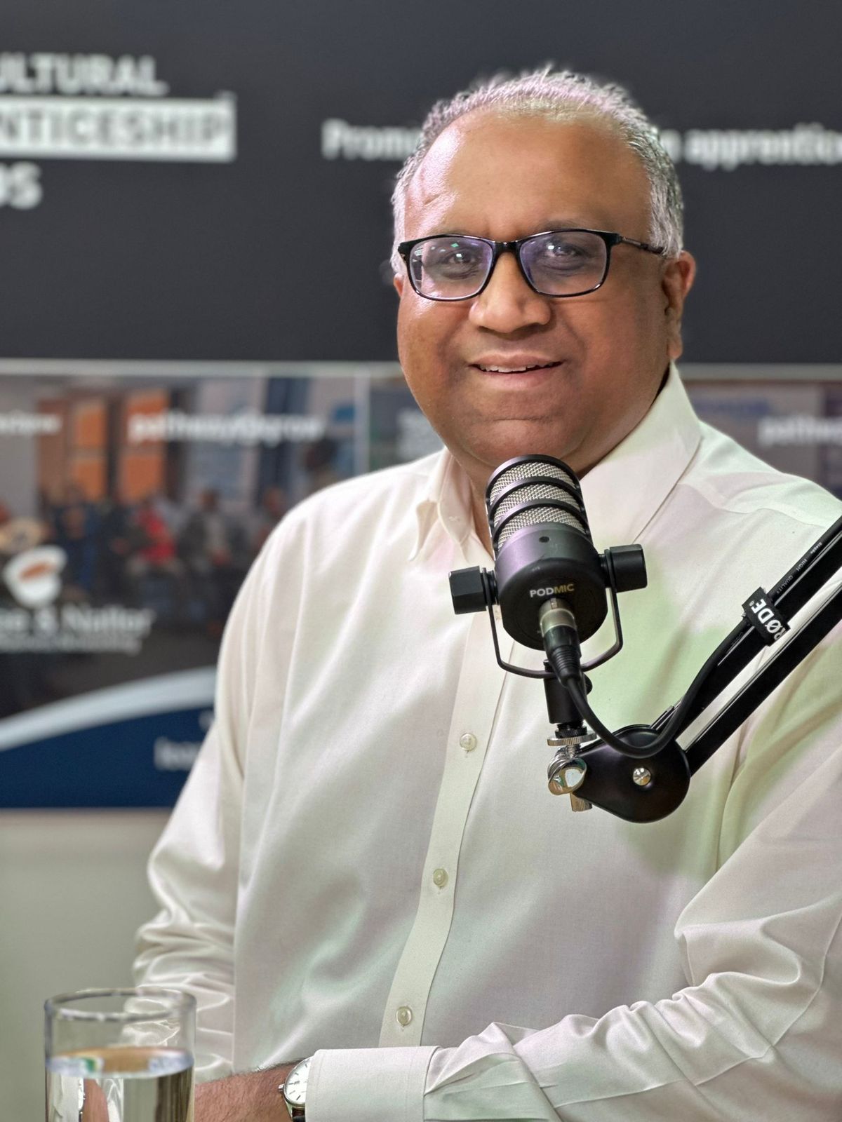 Safaraz Ali MBE recording a podcast