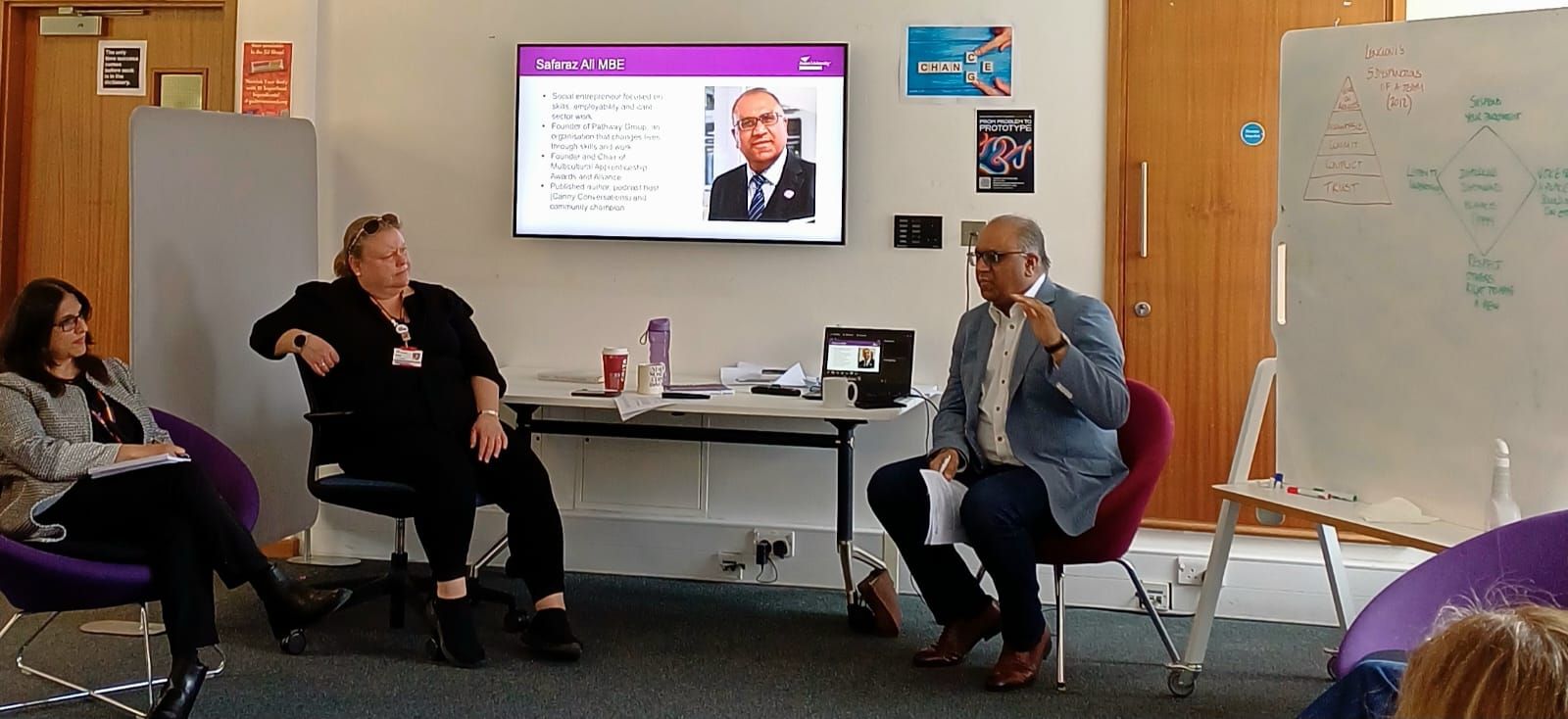Safaraz Ali MBE in a one-to-one discussion